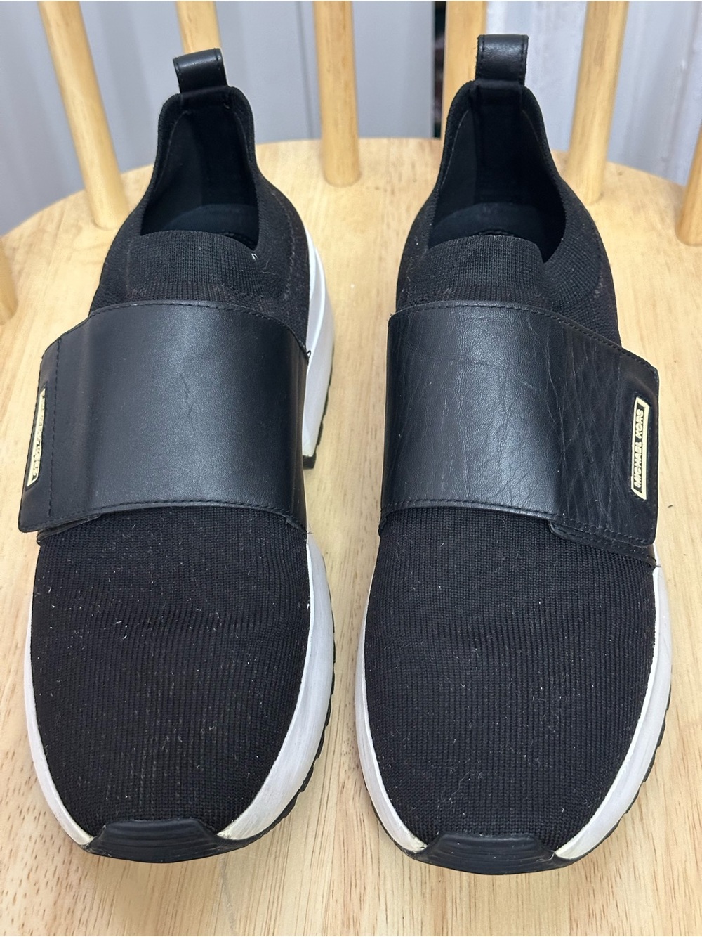 Michael Kors Black Slip-On Knit Sneakers with White Sole